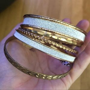 Set of Gold Silver Glitter Heart Bangle Bracelets